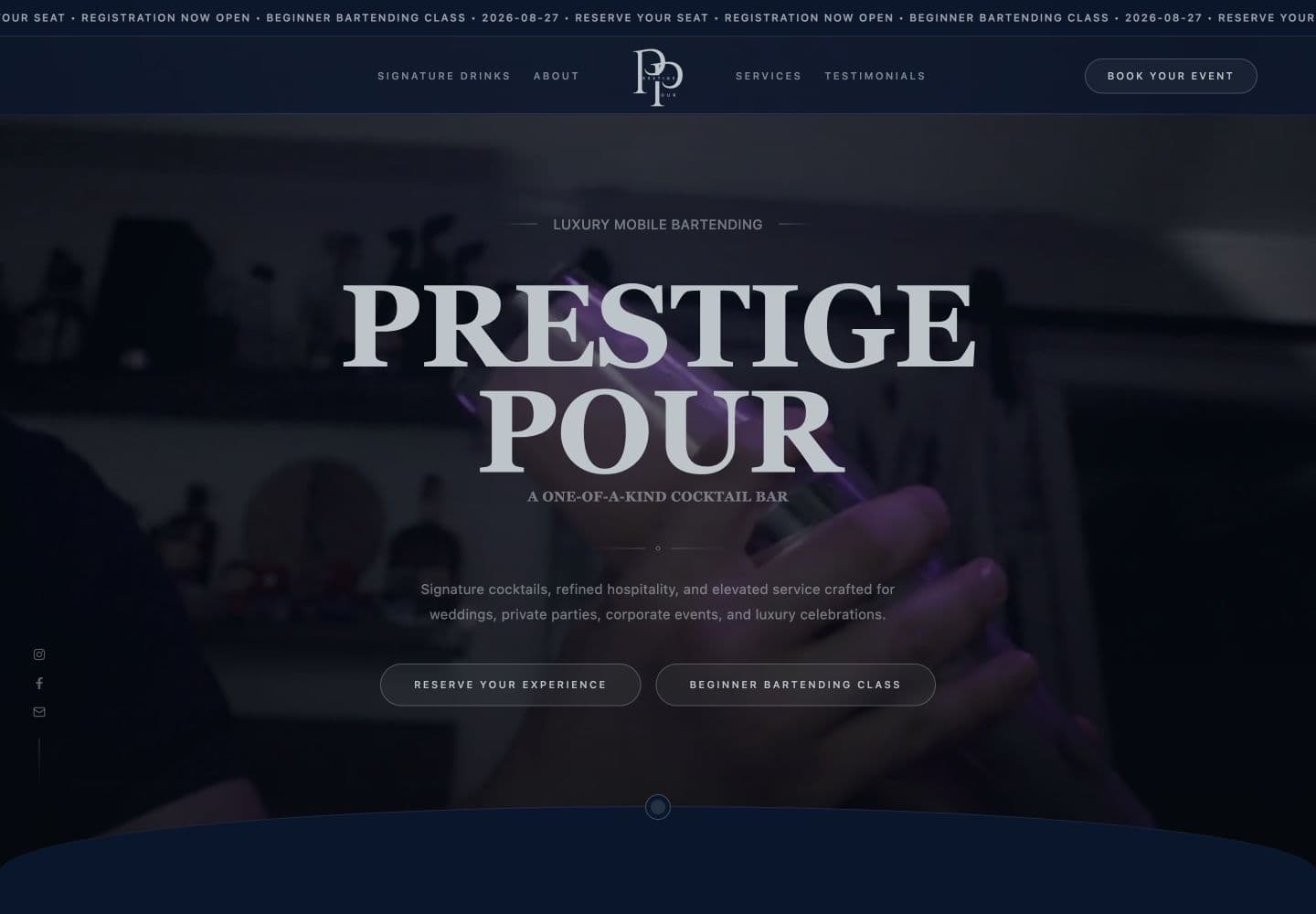 Prestige Pour luxury mobile bartending homepage